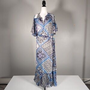 NWT Estelle Australia Blue Patterned Wrap Maxi Dress - Women